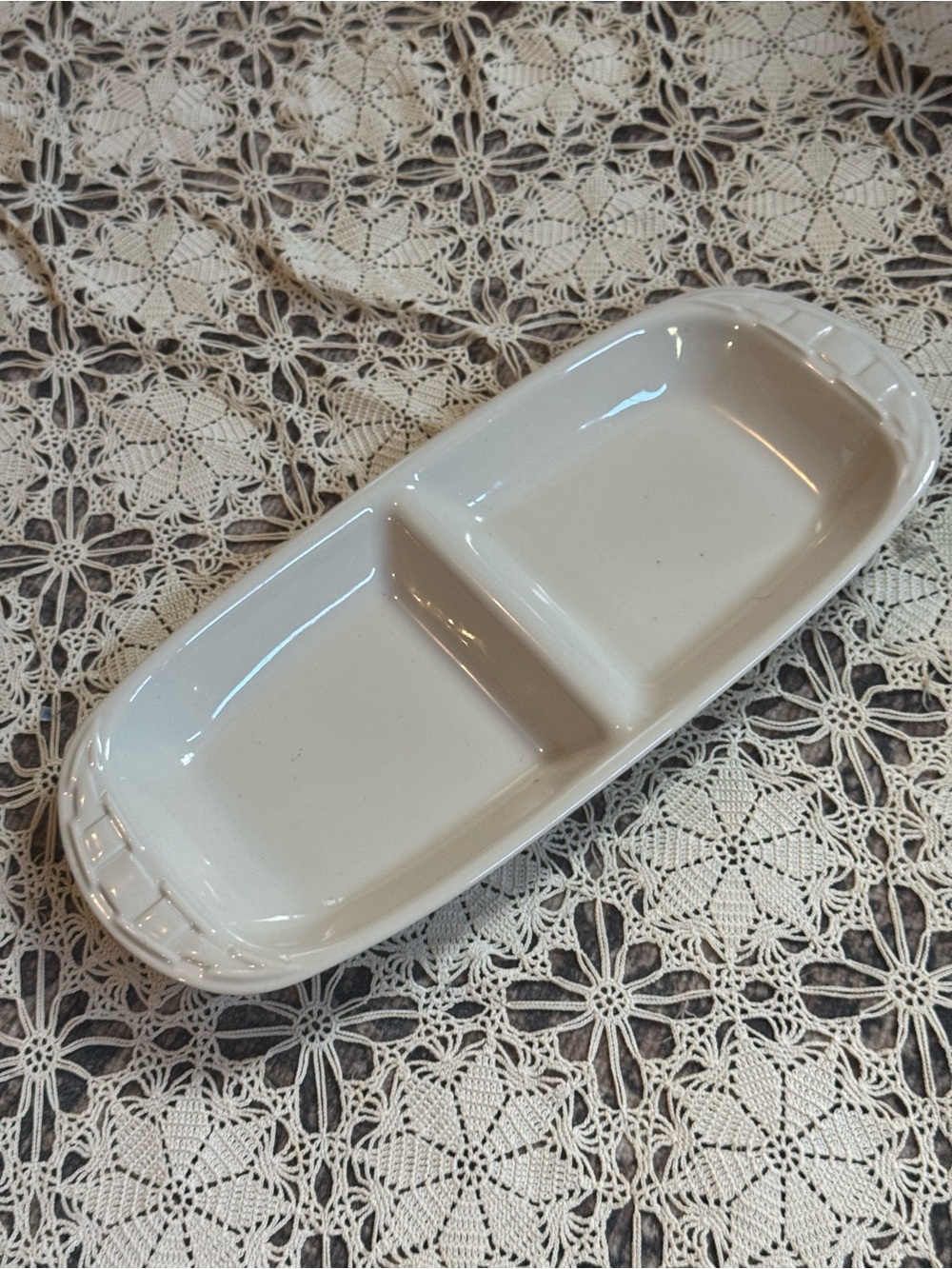 Longaberger Cream Glazed Ceramic Divided Server